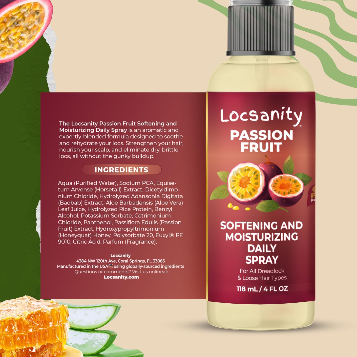 Locsanity Daily Moisturizing Spray for Dull, Dry Locs – Trial Size Passion Fruit Hair and Scalp Moisturizer for Dreadlocks, Sisterlocks, Microlocks, Braids to Control Oil and Frizz (4 fl oz)