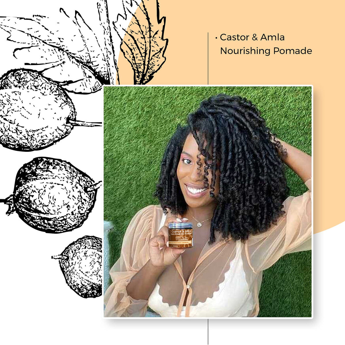 Qhemet Biologics Castor & Amla Nourishing Pomade - Vegan Pomade and Scalp Conditioner with Castor Oil and Amla - Adds Softness, Pliability & Sheen to Locs, Cornrows, Twists & Loose Hair (4 oz)