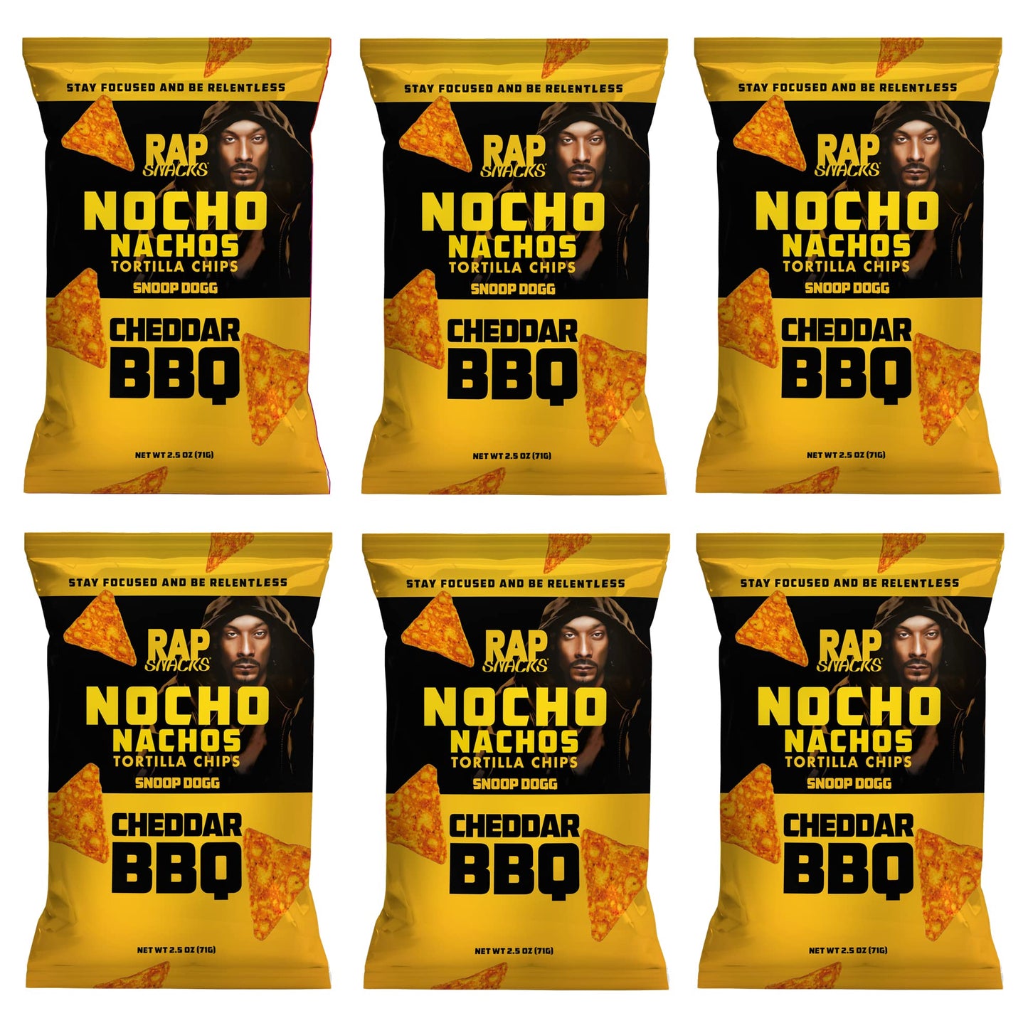 Rap Snacks Snoop Dogg Cheddar BBQ Nocho Nachos Tortilla Chips 2.5 Oz Bags - Pack of 6