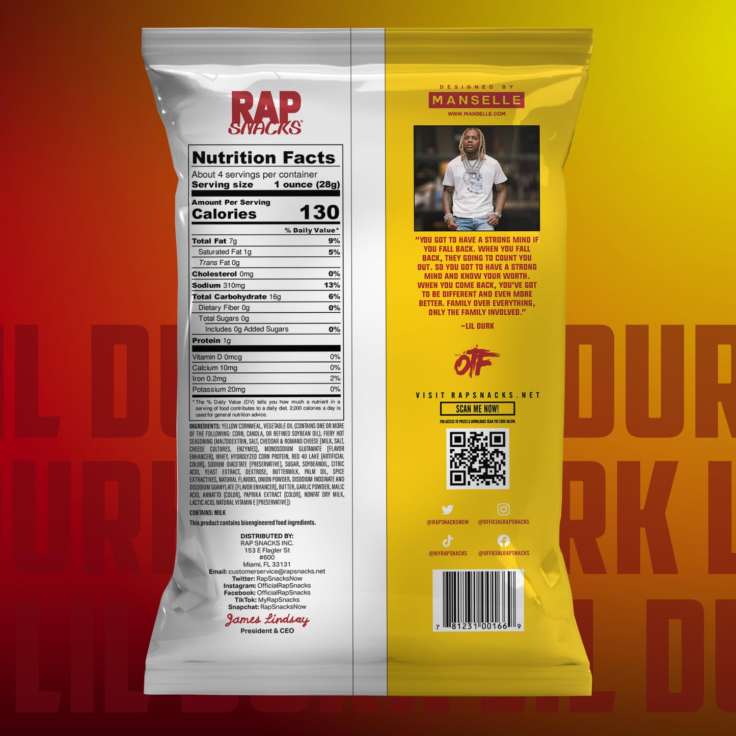 Rap Snacks Lil Durk Durkio's Flames Hot Crunchables 3.5 Oz Bags-Pack of 6 21 Ounce