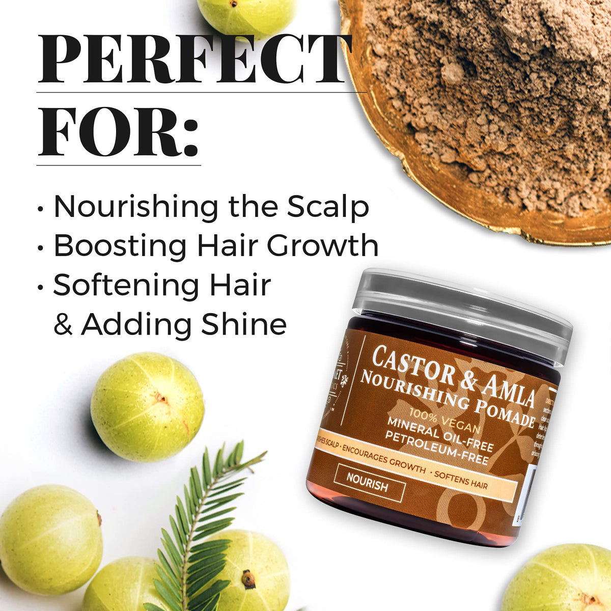 Qhemet Biologics Castor & Amla Nourishing Pomade - Vegan Pomade and Scalp Conditioner with Castor Oil and Amla - Adds Softness, Pliability & Sheen to Locs, Cornrows, Twists & Loose Hair (4 oz)