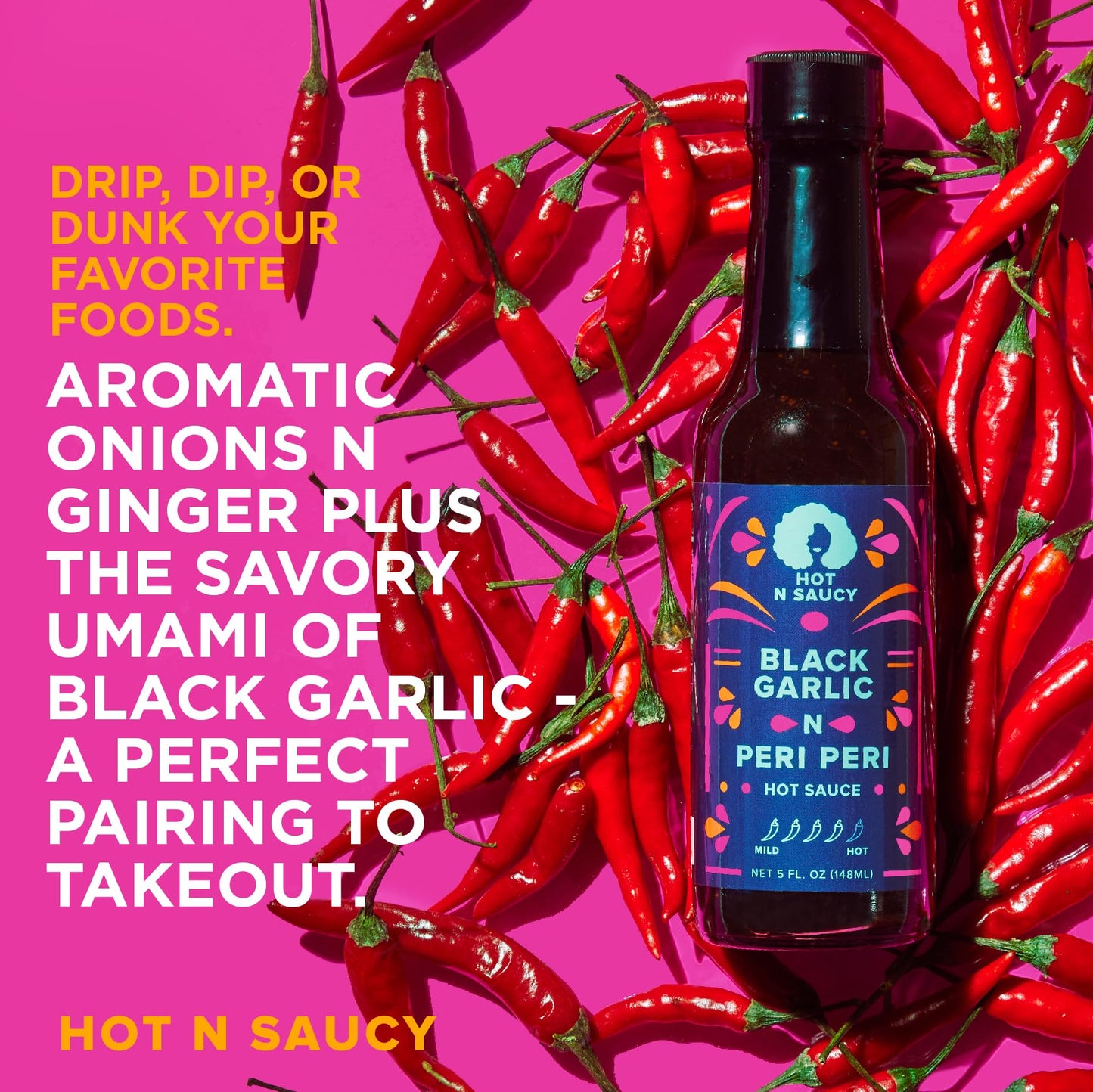 Hot N Saucy | Black Garlic N Peri Peri Hot Sauce, 5 fl oz