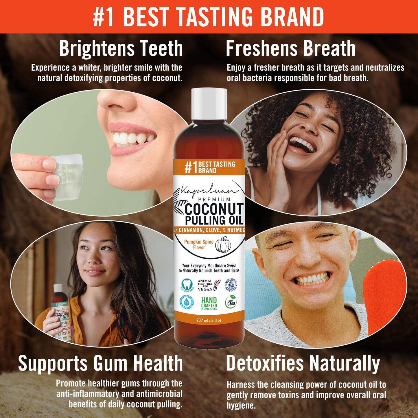 Kapuluan Coconut Pulling Oil for Teeth and Gums Mouthwash, 100% Pure and Natural, Non-GMO, Ayuverdic ā Refreshing Pumpkin Spice Essential Oils