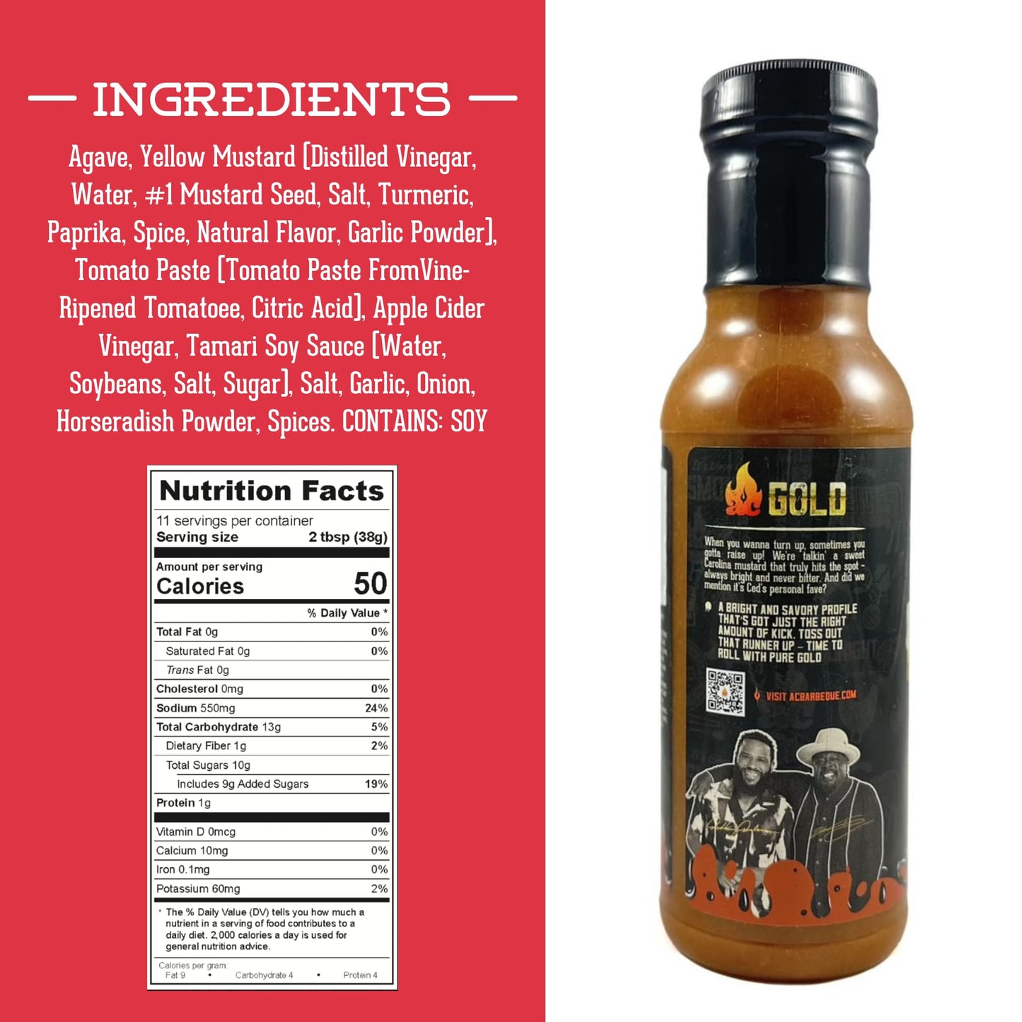 AC Barbeque Sauce - GOLD (AKA CAROLINE WINE) Carolina Style Mustard BBQ Sauce Perfect for Pulled Pork, Chicken, Veggies and More, No MSG, 15.3oz Bottle (2 Pack)