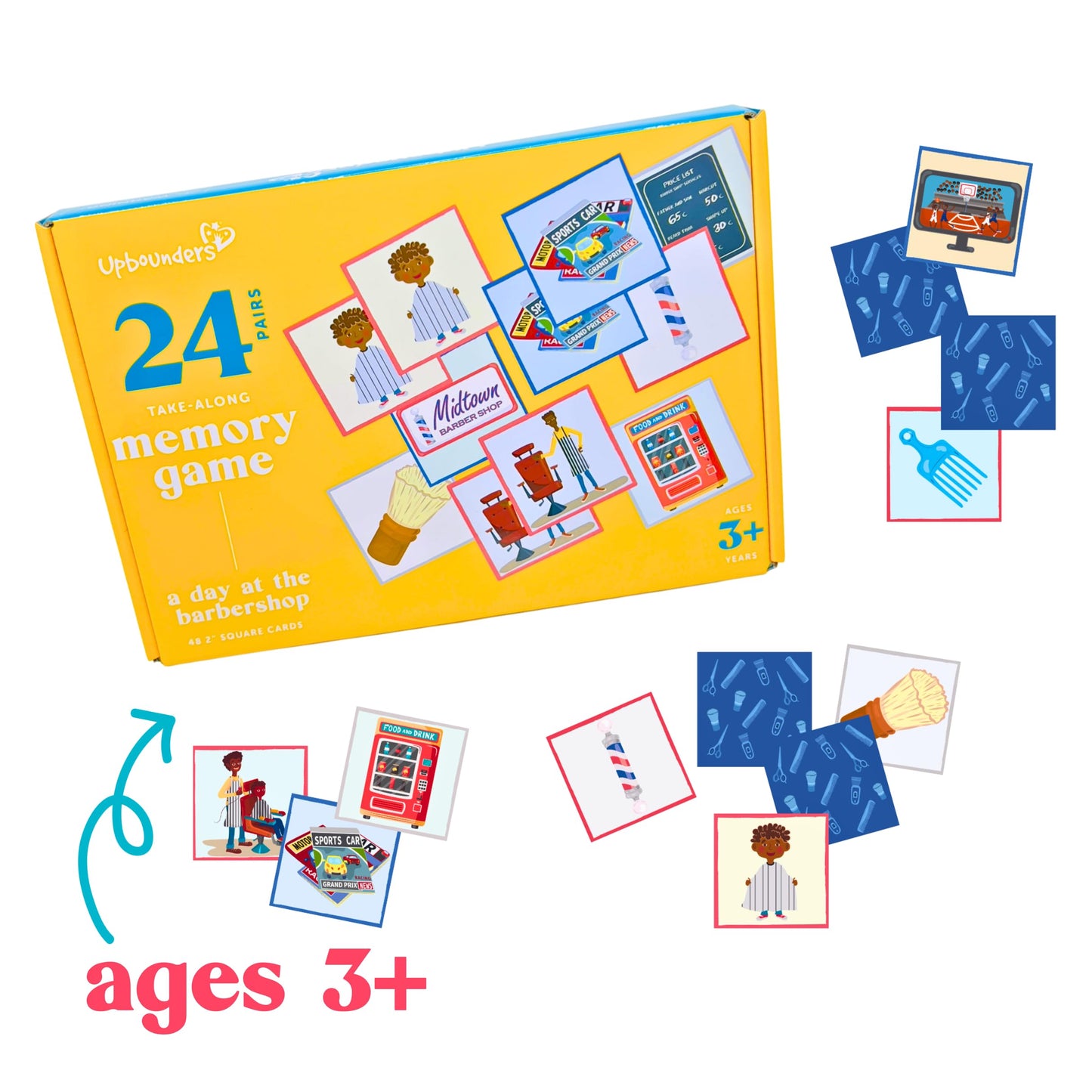Upbounders - A Day at The Barbershop - Toddler Memory Matching Card Games for Kids - Montessori Learning Toy with African American Boy (Age 3+)