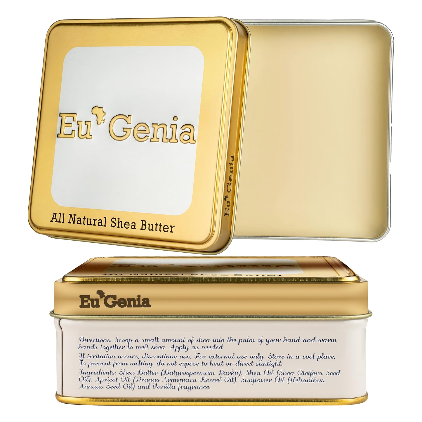 Eu'Genia Extra Strength Shea Butter Gift Set – Tins with Bag Gift Note & Tissue Paper – Intensive Moisturizing & Nourishing Shea Butter (2 Pack, Unscented & Lavender)