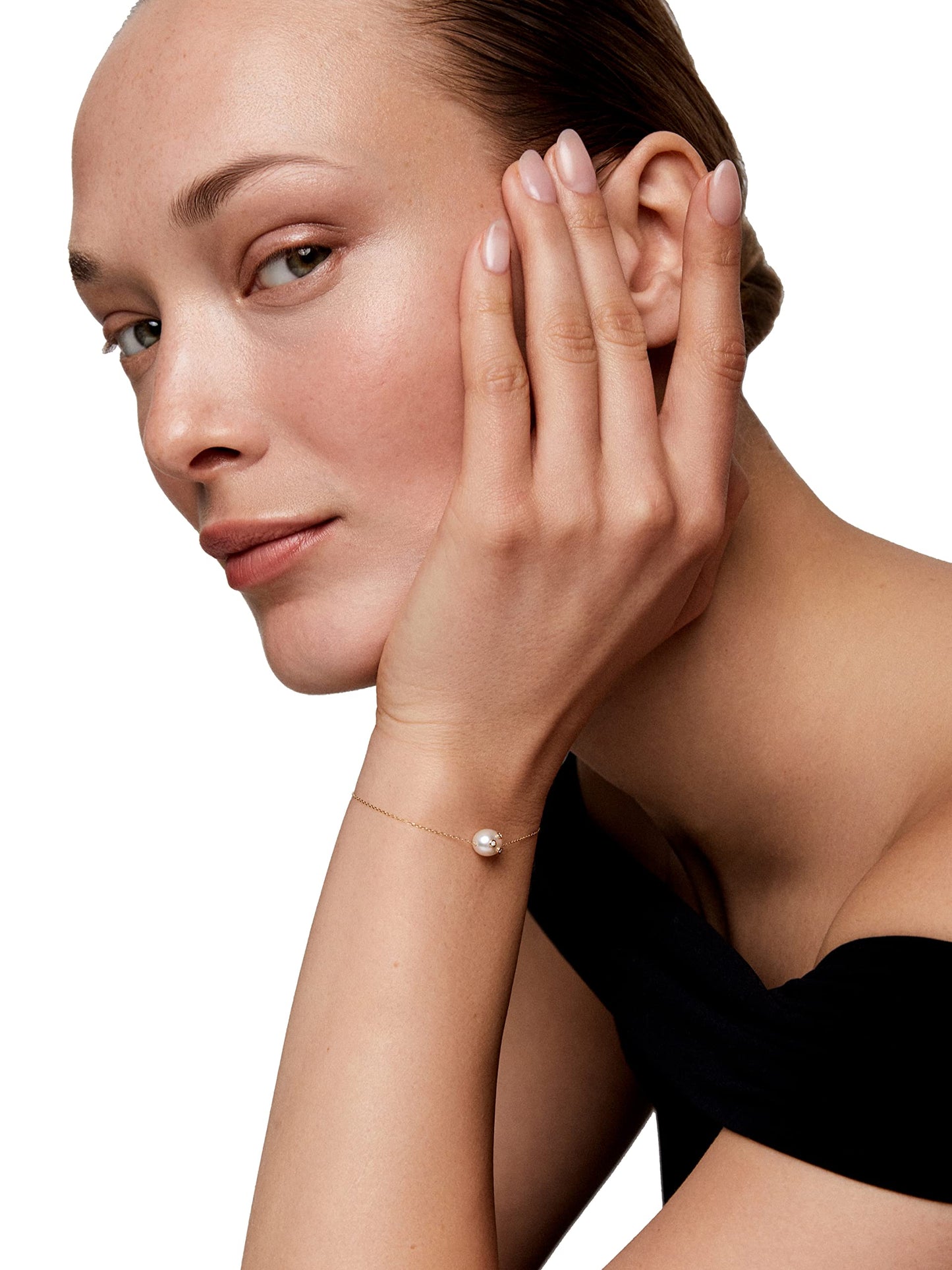 Scattered Diamond Bezel Baroque Pearl Bracelet, OS