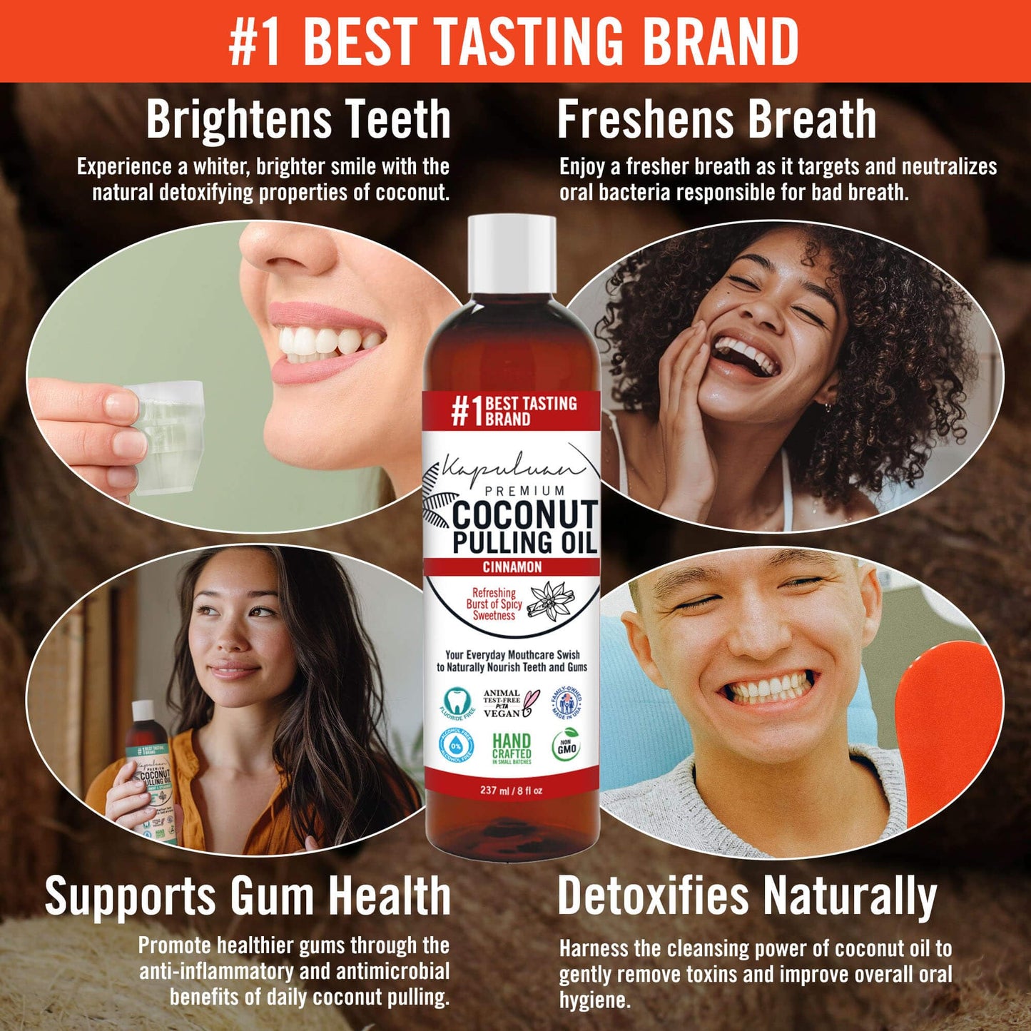 Kapuluan Coconut Oil Pulling for Teeth and Gums Mouthwash, 100% Pure and Natural, Non-GMO, Ayurvedic ā Refreshing Cinnamon Essential Oils