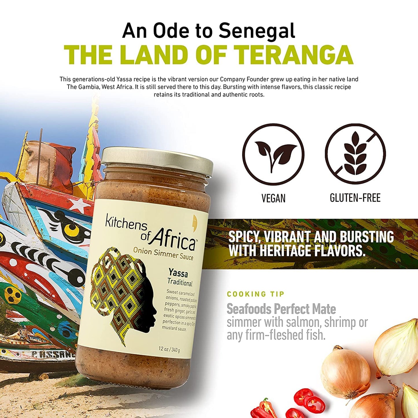 of Africa Yassa Traditional Onion Sauce (12 oz Jar) African Simmer Sauce with Caramelized Onions, Dijon Mustard, Roasted Poblanos and Lime Juice โ Vegan & Gluten Free โ Cooking Sauce with Bold Flavors