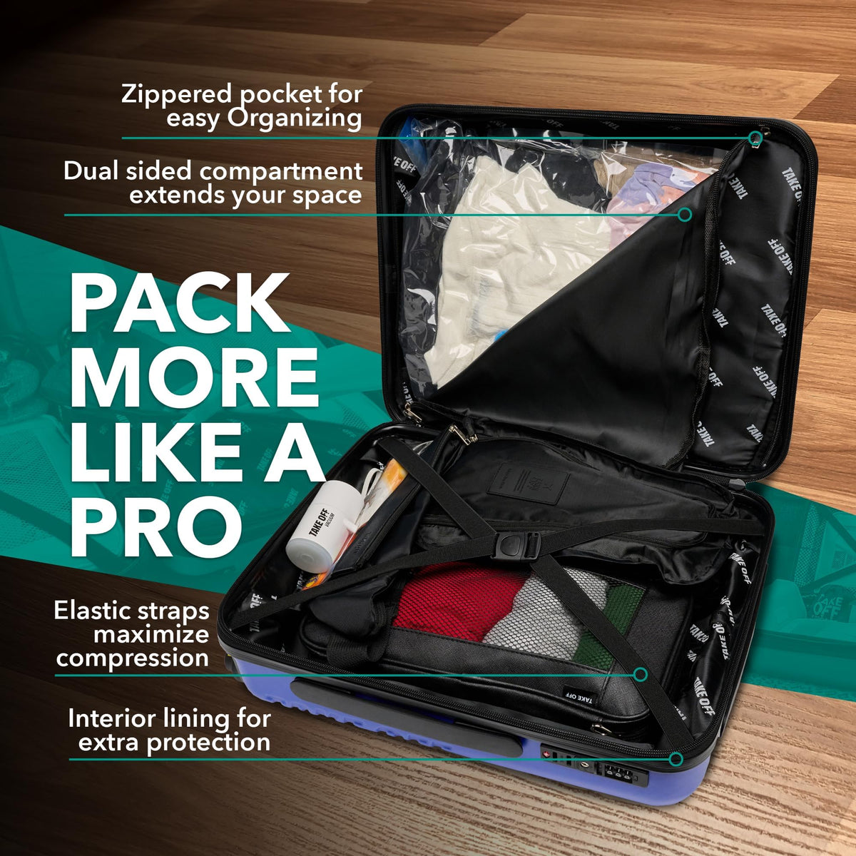 Take OFF Luggage 18 Inch Personal Item Removable Wheels Suitcase 2.0 Converts from Carry-On into Under the Seat Luggage and fits Sizers 18x14x8 Inches