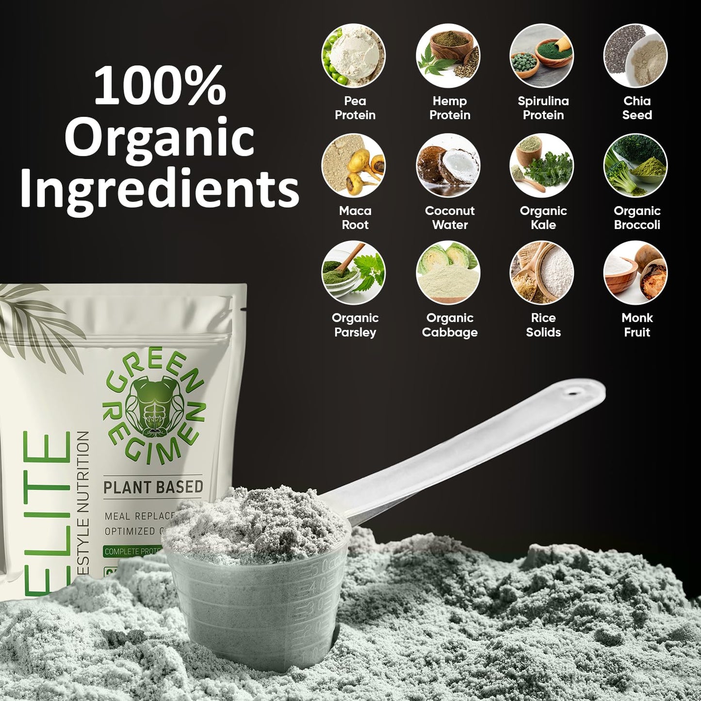 Green Regimen Elite Plant-Based Protein Powder - 25g Complete Hemp & Pea Protein, Meal Replacement High-Protein Vegan Shake, NonGMO, Gluten-Free, Dairy-Free, Low Carb - (Vanilla - 1 Month Supply)
