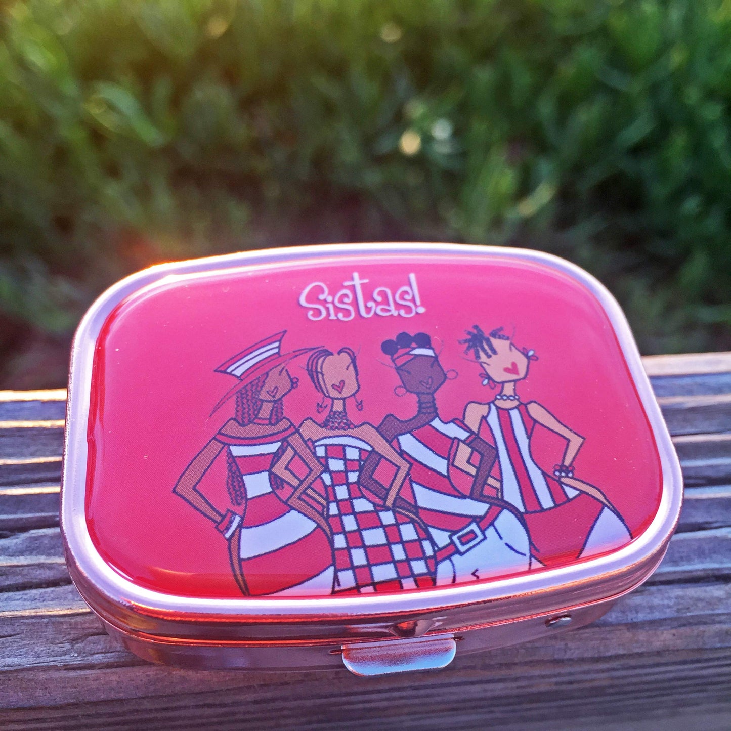 Shades of Color Pill Box Case, Sistas, 2.23 x 1.77 inches, Red (PBC123)
