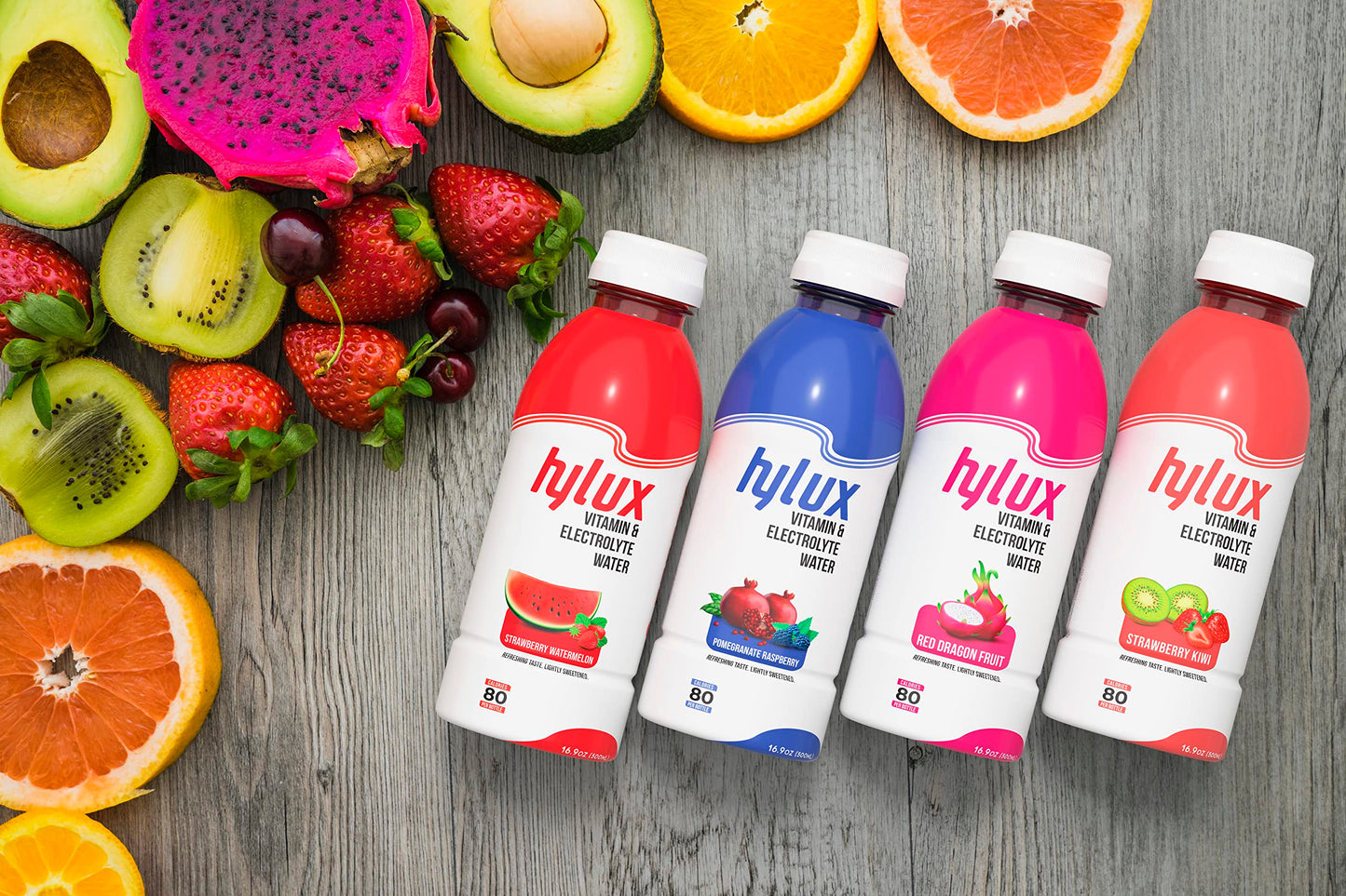 Hylux Mixed Bottle Water Case of 8 - - Electrolyte Drinks with Crisp, Refreshing Taste - Fast Hydration Drink - Lightly Sweetened Antioxidant Drink with Fewer Calories Per Bottle