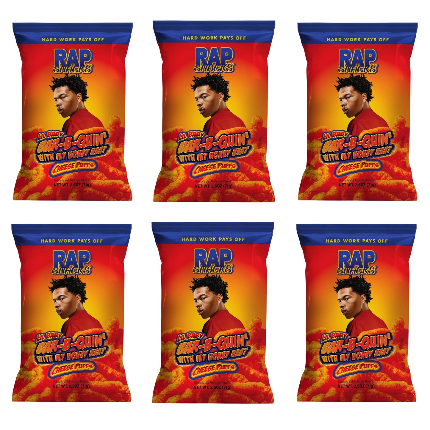 Rap Snacks Lil Baby Bar-B-Quin' With My Honey Heat Cheese Puffs 2.5 Oz Bags-Pack of 6