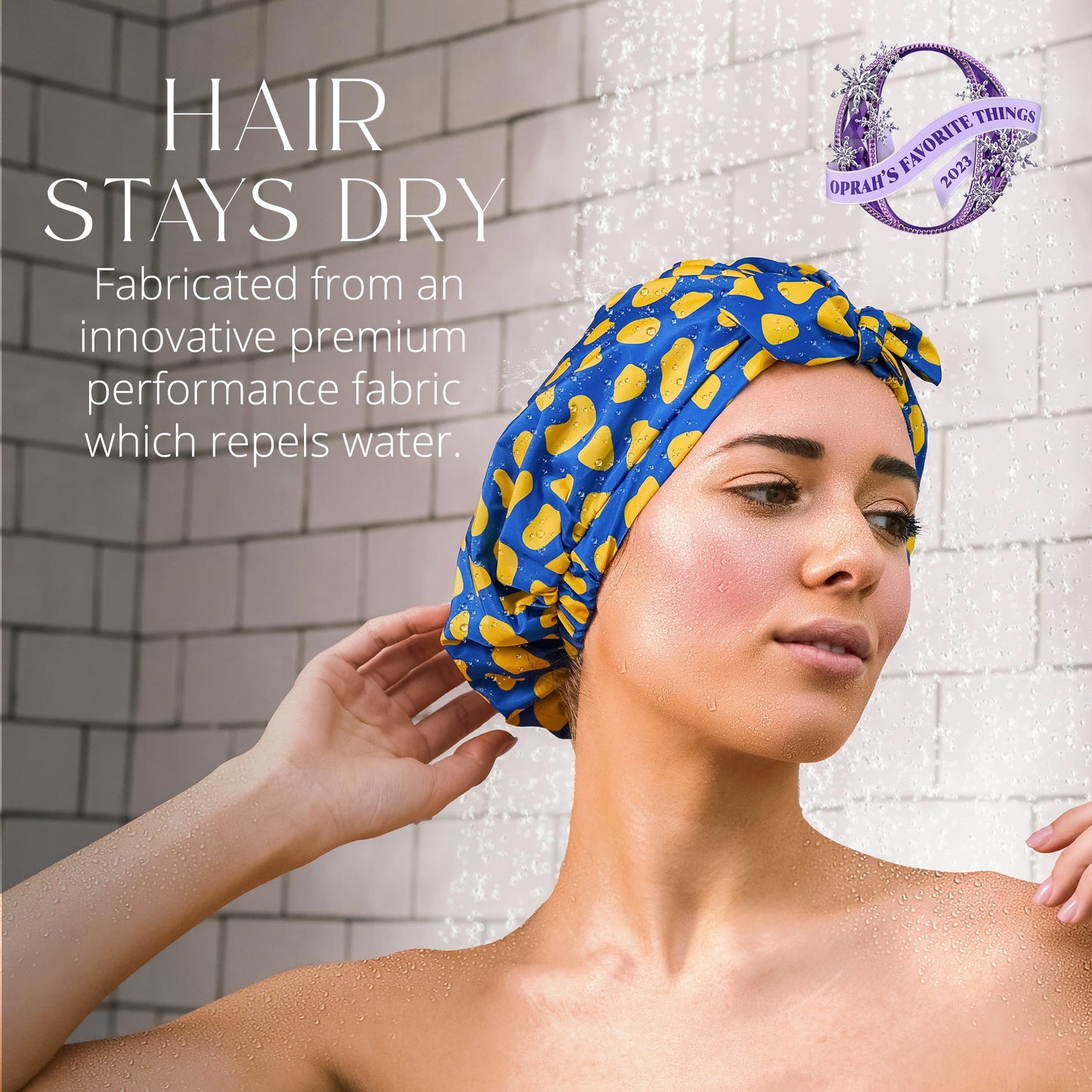 GRACE & COMPANY Luxury Shower Cap For Women - 100% Waterproof, Reusable, Washable & Breathable Shower Caps - Lemon Drop