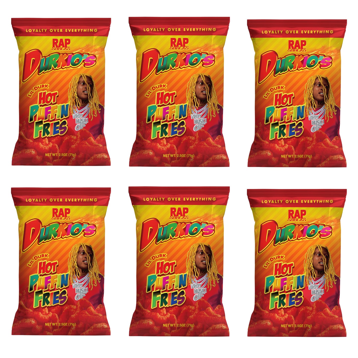 Rap Snacks Lil Durk Durkio's Hot Puffin Fries 2.5 Oz Bags - Pack of 6