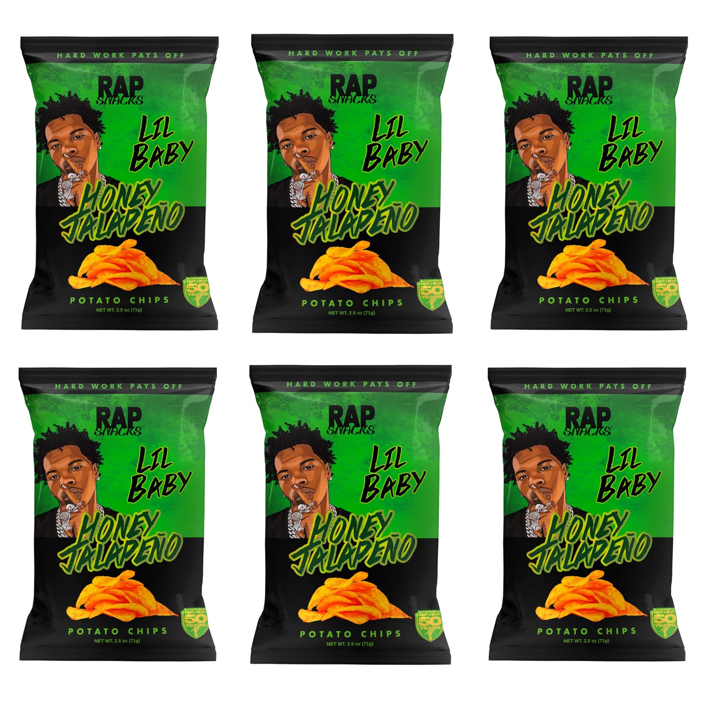 Rap Snacks Lil Baby Honey Jalapeno Potato Chips 2.5 Oz Bags - Pack of 6
