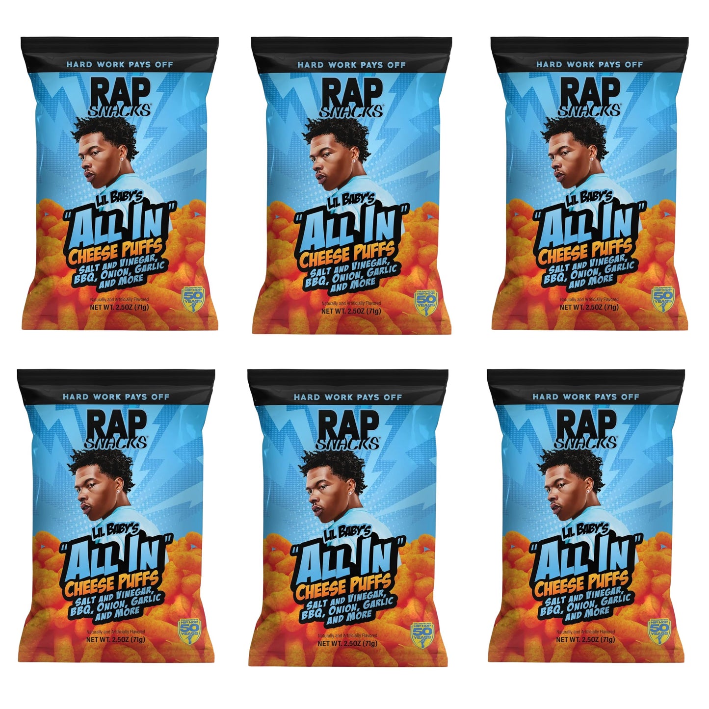 Rap Snacks Lil Baby All In Cheese Puffs 2.5 Oz Bags-Pack of 6