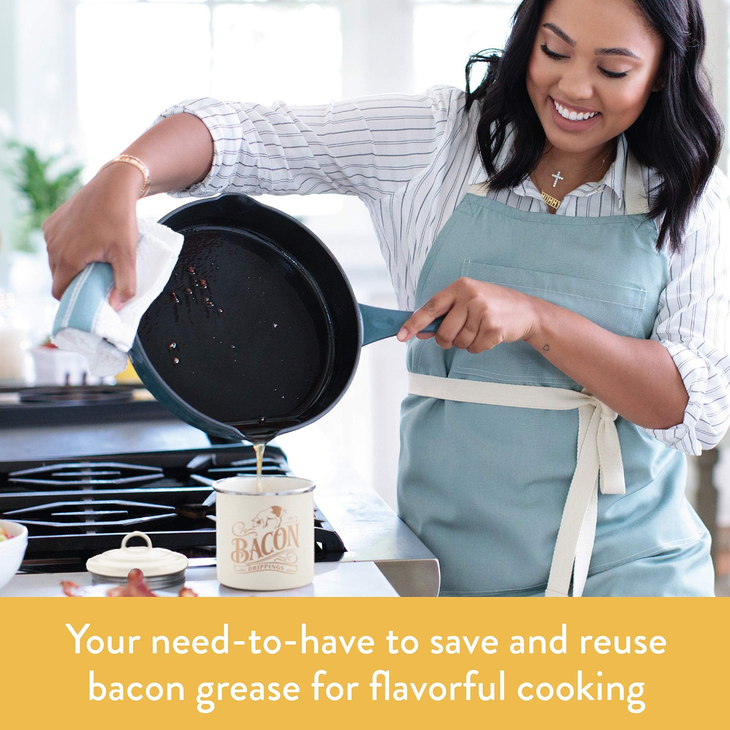 Ayesha Curry Enamel on Steel Bacon Grease Can / Bacon Grease Container - 4 Inch, White