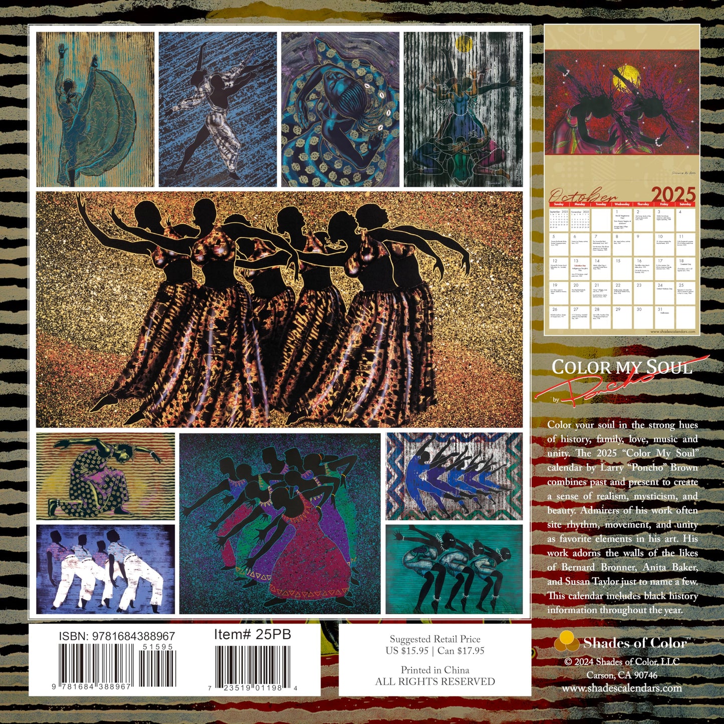 2025 African American Monthly Wall Calendar, Shades of Color: Color My Soul, Highlighting Black Culture Through Beautiful Art, 12 by 12 Inches