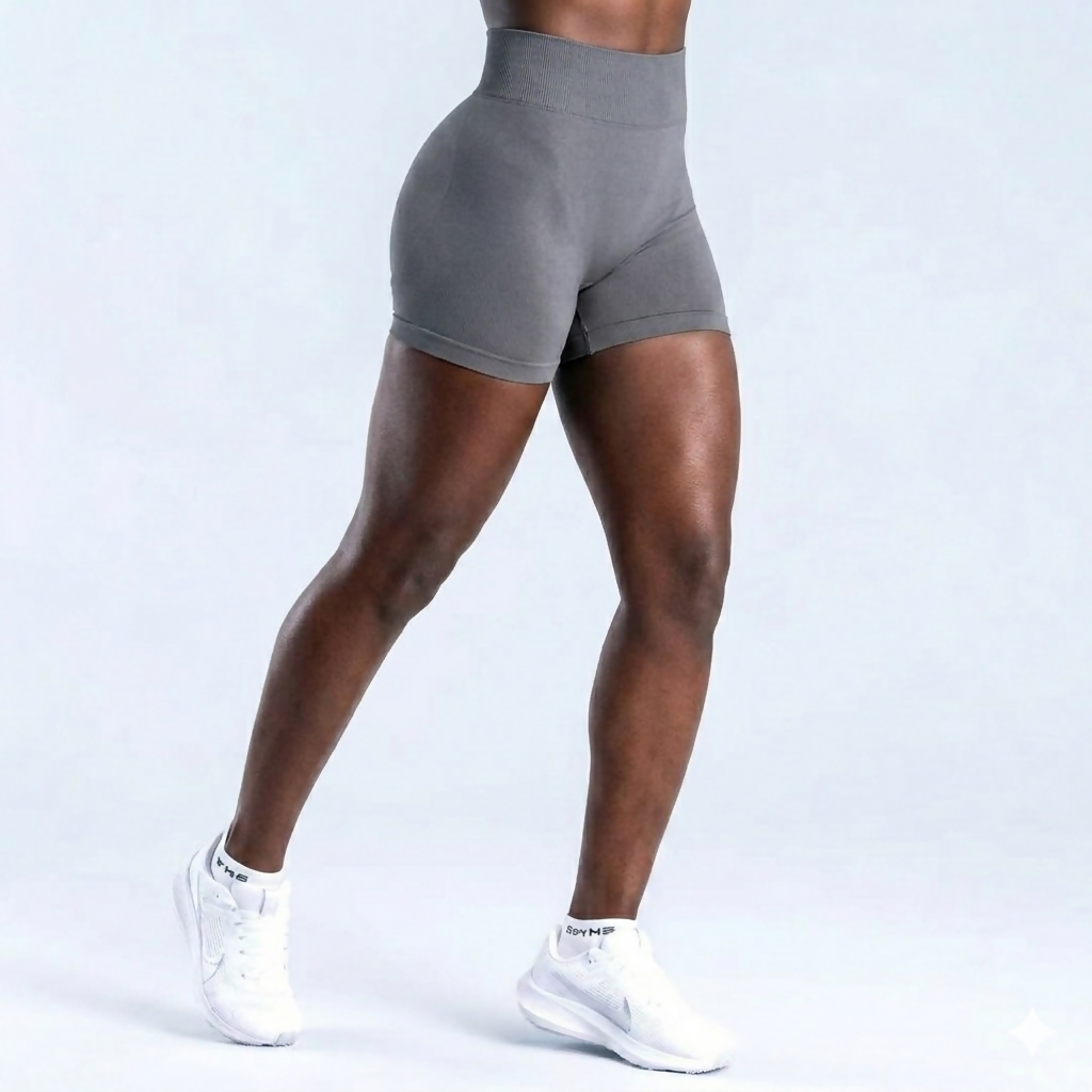 TW Nutrition Women's Push Up High Waist Yoga Shorts Ruched Sports Casual Shorts Gray Large (L)