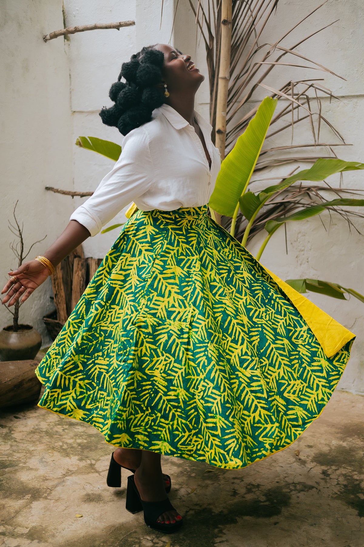 Yellow Palm Reversible Wrap Skirt