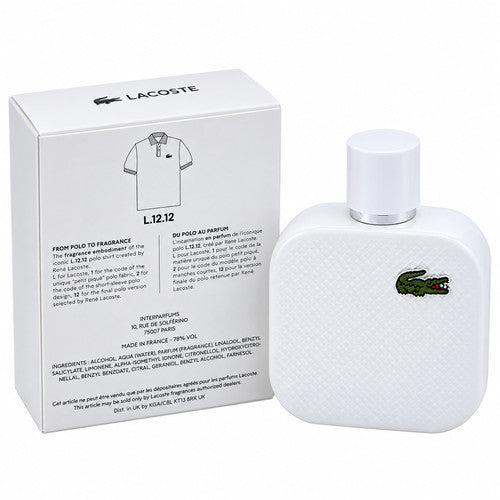 Eau De Lacoste Blanc Pure White L.12.12 Cologne for Men 3.3 / 3.4 oz New In Box