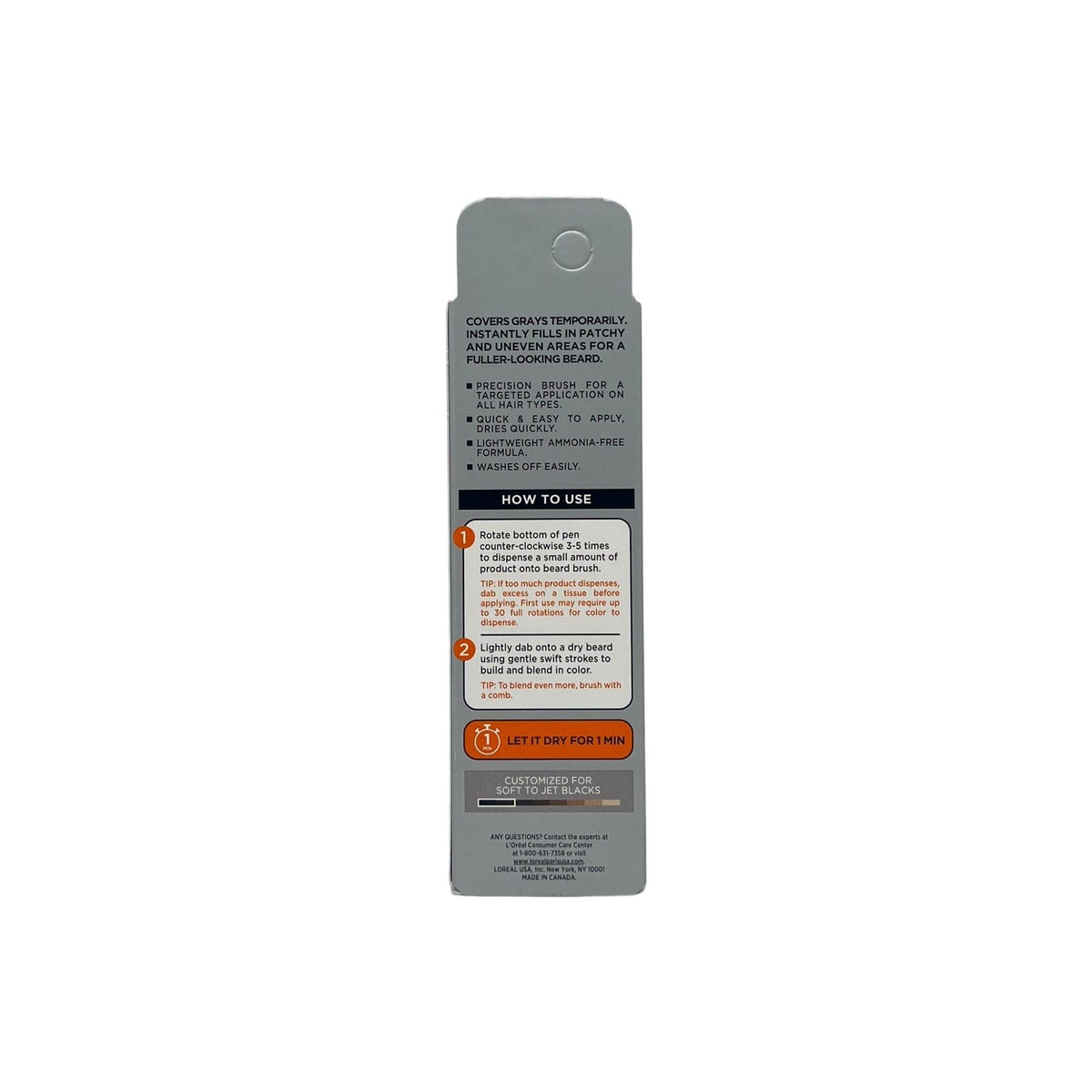 Loreal Men Expert Instant Temporary Beard Color, 02 Natural Black 0.05 oz