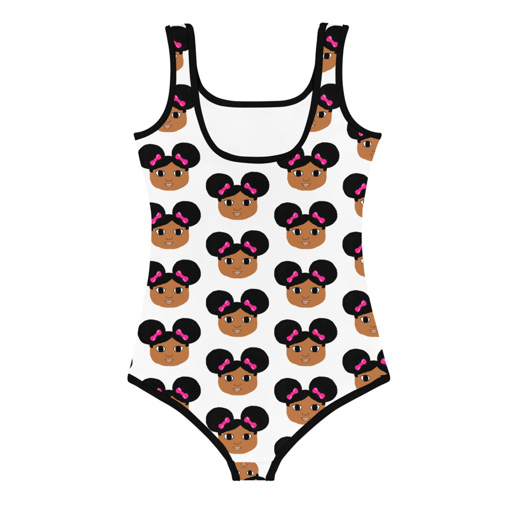 Afro Puffs and Pink Bows "Jordyn" Cocoa Cutie Kids Swimsuit(2T-7)