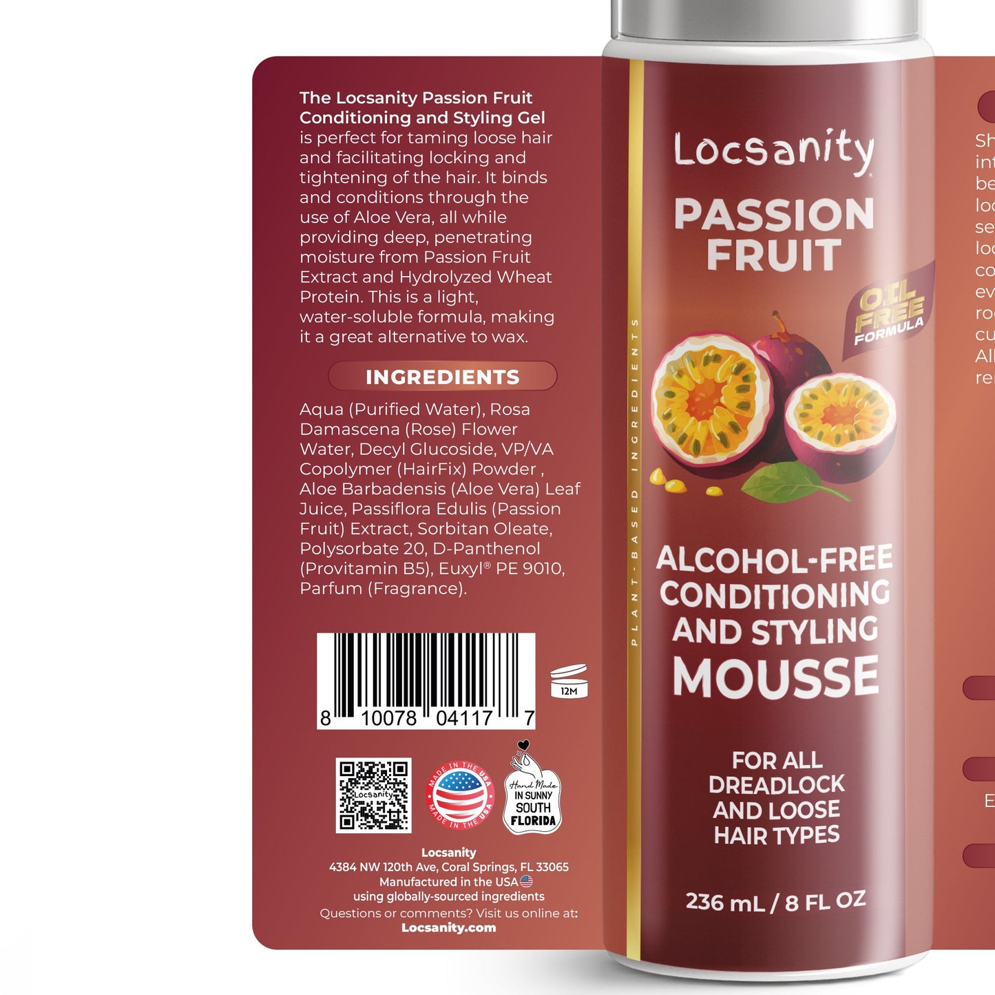 Locsanity Passion Fruit Alcohol-Free Conditioning and Styling Mousse, Rolling, Twisting, Locking Mousse- Dreadlocks, Locs, Sisterlocks, Loose Natural Hair, Braidlocs