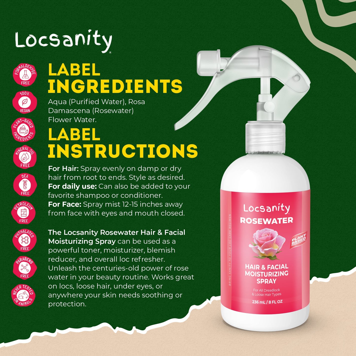 Rosewater Hair and Facial Daily Moisturizing/Refreshing Spray