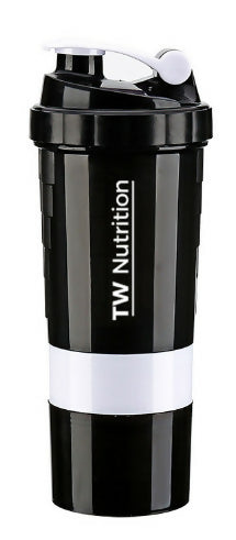TW Nutrition 17oz 3 In 1 Shaker Bottle Pill, Protein and Liquid Black/White
