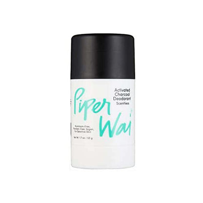 PiperWai Natural Deodorant w/ Activated Charcoal | 24-Hour Sweat Protection, Vegan, Aluminum Free Deodorant for Women & Men | Travel Essential Shark Tank Product | 50g Unscented Stick