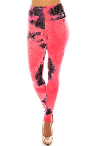 2Chique Boutique Women's High Waist Tie Dye Fashion Leggings Super Soft Stretch Fabric (Pink/Tie dye, Large)