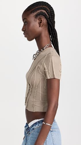 Sami Miro Vintage Women's Asymmetric Short Sleeve Tee, Taupe, Tan, XL