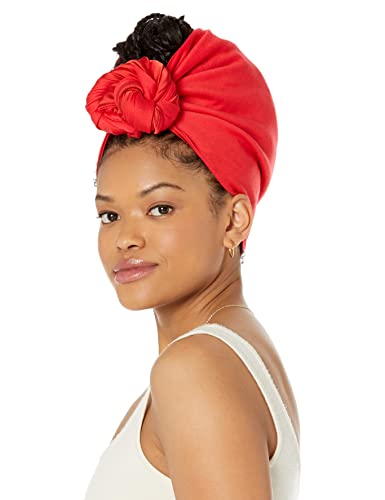 WRAPTSTYLE Stretchy Satin Headband Top Knot Headwrap, Natural Hair, Adjustable Size, Easy Gentle Protective Scarf Head Wrap (Ruby Red)