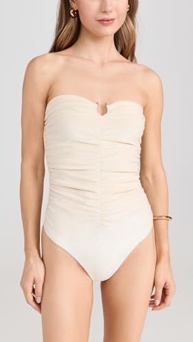 JADE Swim Women's Alyda One Piece, Sandstone Terry Sheen, Off White, XS