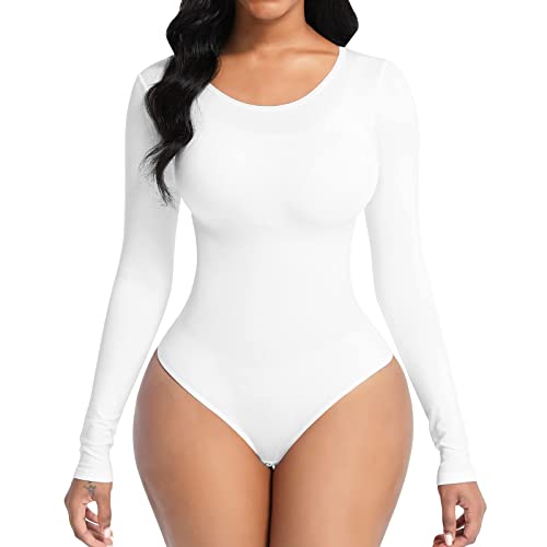 Soo slick Bodysuit for Women Fall Clothes for Women 2024 - Body Shaper Long Sleeve Crew Neck Thong Body Shaping Tops