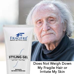 FRAGFRE Light Hold Hair Gel Fragrance Free 8 oz - Lightweight Styling Gel for Fine Fragile and Weakened Hairs - Paraben Free Hypoallergenic Sensitive Formula - Vegan Gluten Free Cruelty Free (1 Pack)