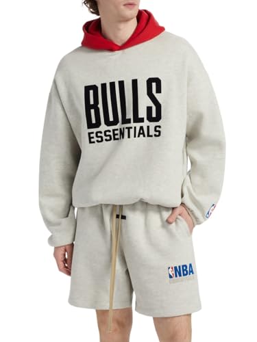 Fear of God Essentials, Pull Over Hoodie - Bulls, Large, Light Heather