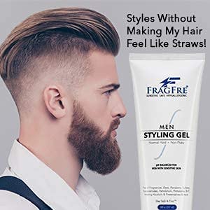 FRAGFRE Men Hair Styling Gel Fragrance Free 8 oz - pH Balanced for Men with Sensitive Skins - Not Too Firm or Too Light - Just Normal Hold for Normal Hair Styles - Hypoallergenic (Bumps Be Gone!)