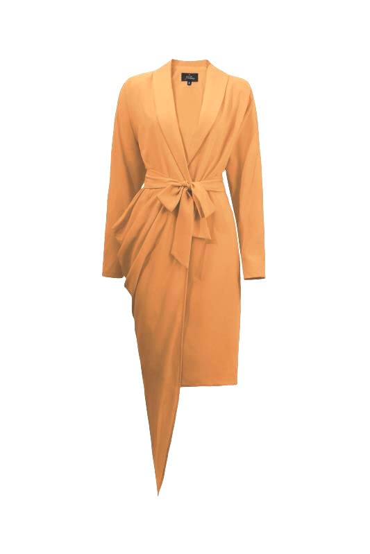 Pantora Women's Wanda Draped Asymmetrical Wrap Dress, Orange, Large