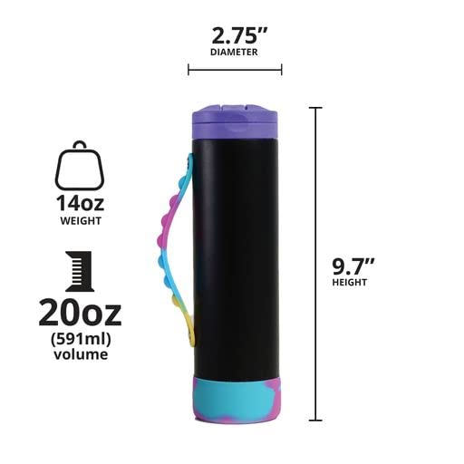 Elemental Iconic Kids Water Bottle with Straw Lid & Stress Reliever Pop It Handle, Leak-Proof When Closed, Triple Insulated Stainless Steel Reusable Thermos Water Bottle, 20oz - Dragon