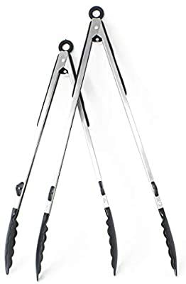 Kona BBQ Grill Tongs Set - Stainless Steel With Silicone Tongs for Cooking, Barbecue & Grilling - Grill Mat Safe, 16 and 14 Inch