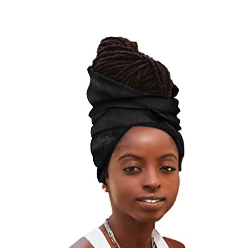 Glow By Daye Charmeuse Satin Prefolded Head Scarf, Double Layered Satin Bandana for Women, Large (Jet Black)