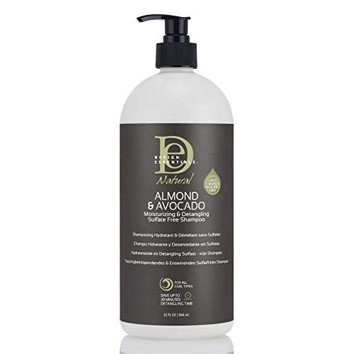 Design Essentials Moisturizing and Detangling Sulfate Free Shampoo, Almond and Avocado Collection, 32 Ounces