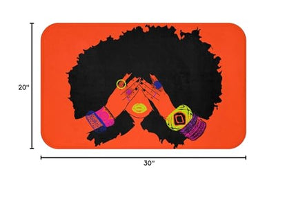 Pardon My Fro Shanell Bathroom Mat - Cushioned Soft Absorbent Bath Rugs with Printed Design - Washable Shower Mat Non Slip - Stylish Microfiber Bath Mat (Orange Bath Mat 30" X 20")