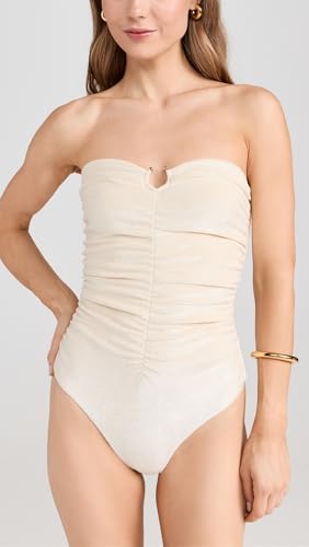 JADE Swim Women's Alyda One Piece, Sandstone Terry Sheen, Off White, XS
