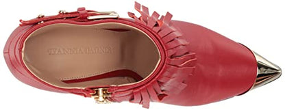 Tiannia Barnes Women's Jazzy Fringe Bootie Nappa Leather Ankle Boot, Red, 8