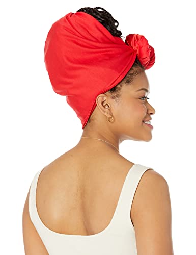 WRAPTSTYLE Stretchy Satin Headband Top Knot Headwrap, Natural Hair, Adjustable Size, Easy Gentle Protective Scarf Head Wrap (Ruby Red)